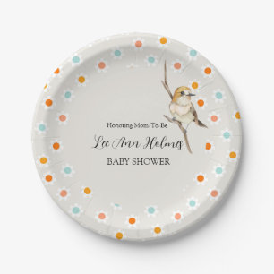 Cute Baby Bird Tiny Flowers Baby Shower  Paper Plate