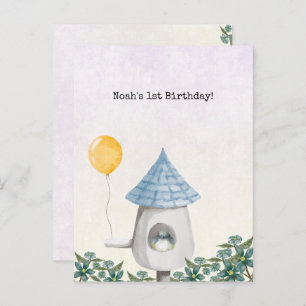 Cute Baby Bird With Yellow Balloon Invitation Postcard