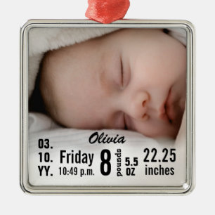 Cute Baby Birth Stats Birth Record Christmas Photo Metal Tree Decoration