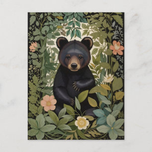 Cute Baby Black Bear Botanical Forest Postcard