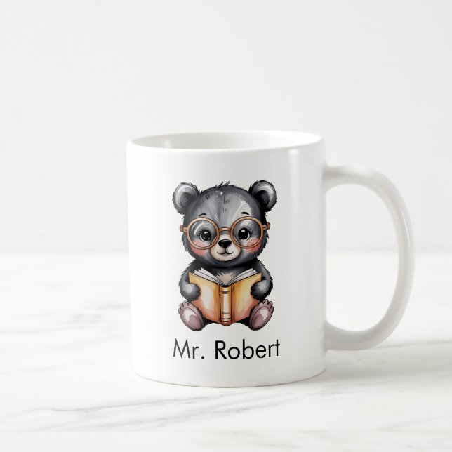 Cute Baby Black Bear Reading a Book Custom Coffee Mug (Right)