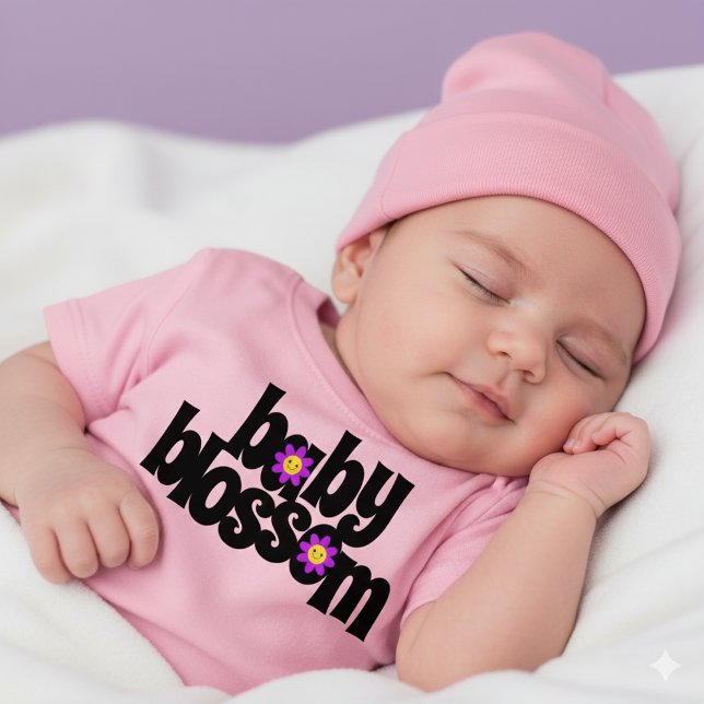 Cute Baby Blossoms Smiling Purple Daisies Baby T-Shirt (Baby Blossom Baby Shirt Cover Photo)