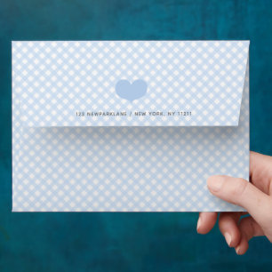 Cute Baby Blue Gingham Pattern & Heart Envelopes