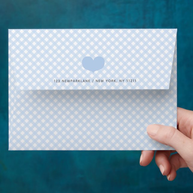 Cute Baby Blue Gingham Pattern & Heart Envelopes (Hand)