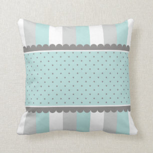 Cute Baby Blue & Gray Stripes and Polka Dots Cushion