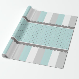 Cute Baby Blue & Grey Stripes and Polka Dots Wrapping Paper