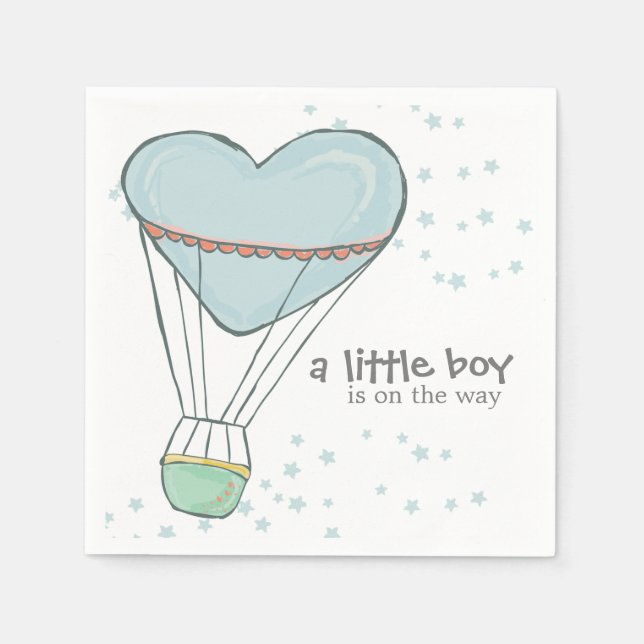 Cute Baby Blue Hot Air Balloon Baby Shower Napkin (Front)