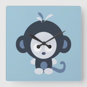 Cute Baby Blue Monkey Square Wall Clock