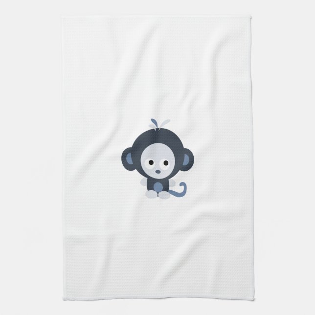 Cute Baby Blue Monkey Tea Towel (Vertical)