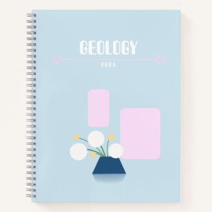 Cute baby blue notebook with geometric flowers