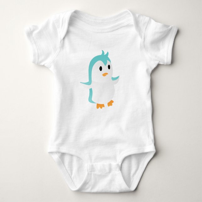 Cute Baby Blue Penguin Vector Act Baby Bodysuit (Front)
