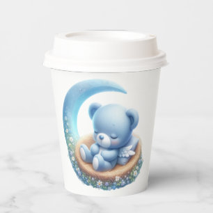 CUTE BABY BLUE TEDDY BEAR ON MOON PAPER CUPS