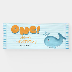 Cute Baby Blue Whale 1st Birthday Banner