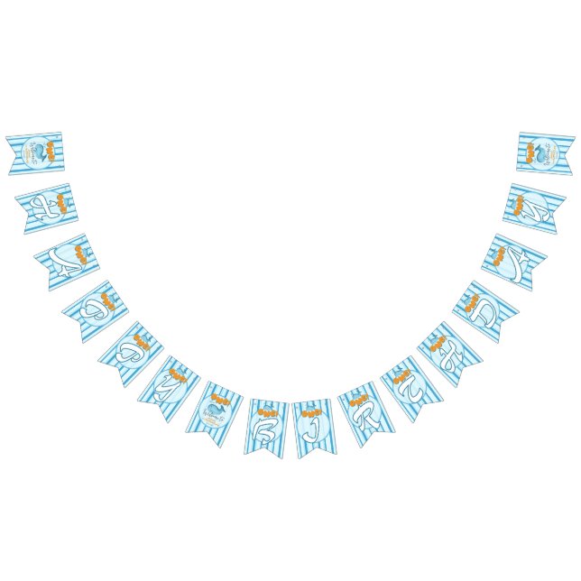 Cute Baby Blue Whale 1st Birthday Bunting (All)