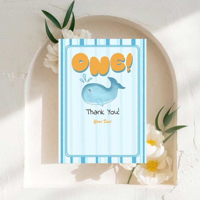 Cute Baby Blue Whale 1st Birthday Thank You Card (Creator Uploaded)