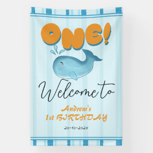 Cute Baby Blue Whale 1st Birthday Welcome Banner