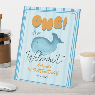 Cute Baby Blue Whale 1st Birthday Welcome Pedestal Sign