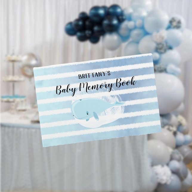 Cute Baby Blue Whale Striped Baby Memory Book (Creator Uploaded)
