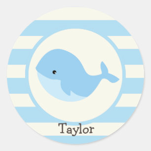 Cute Baby Blue Whale; Stripes Classic Round Sticker