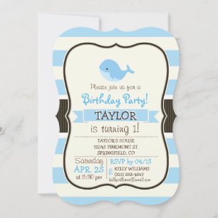 Cute Baby Blue Whale; Stripes Invitation
