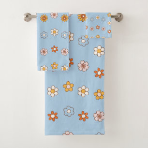 Cute baby blue & yellow floral pattern bath towel set