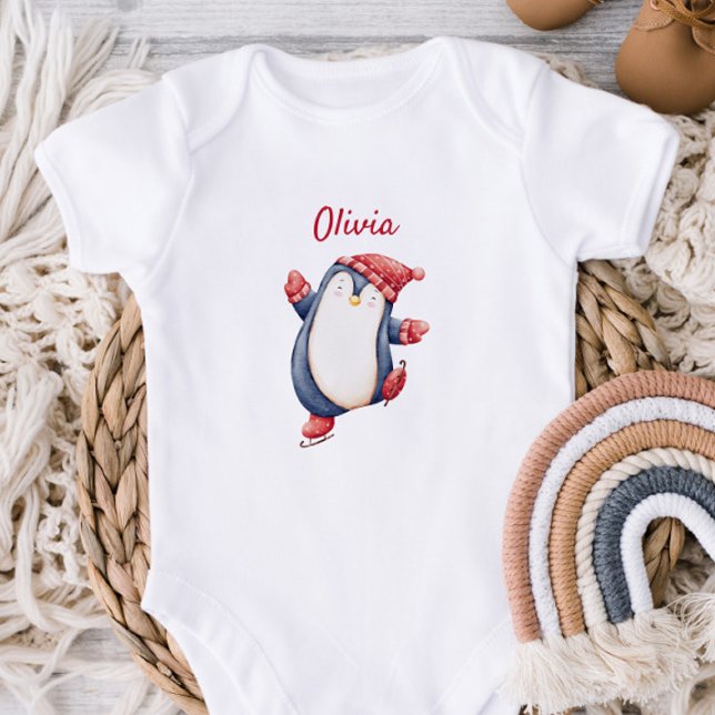 Cute Baby Bodysuit With An Ice Skating Penguin (Creator Uploaded)