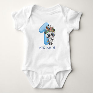 Cute Baby Boho Panda 1st Birthday Bodysuit