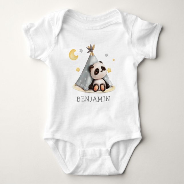 Cute Baby Boho Panda Birthday Bodysuit (Front)