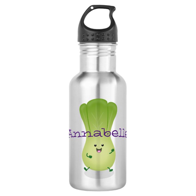 Cute baby bok choy cartoon illustration 532 ml water bottle (Front)