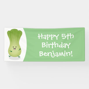 Cute baby bok choy cartoon illustration banner