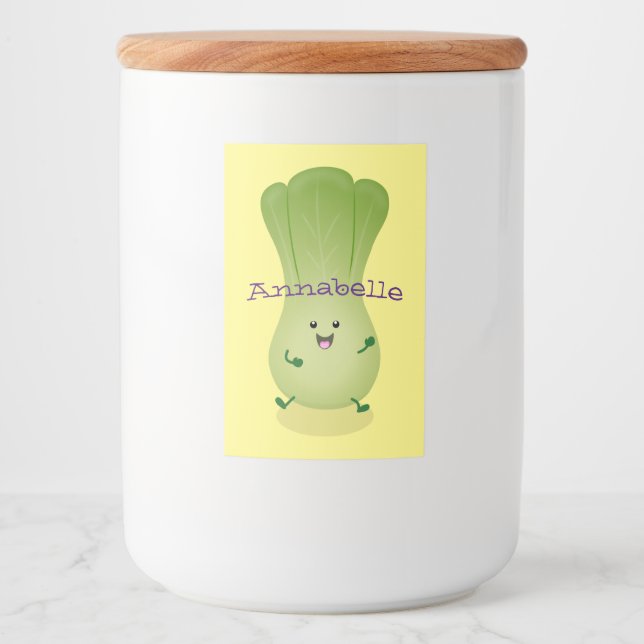 Cute baby bok choy cartoon illustration food label (Front)