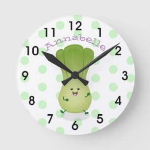 Cute baby bok choy cartoon illustration round clock
