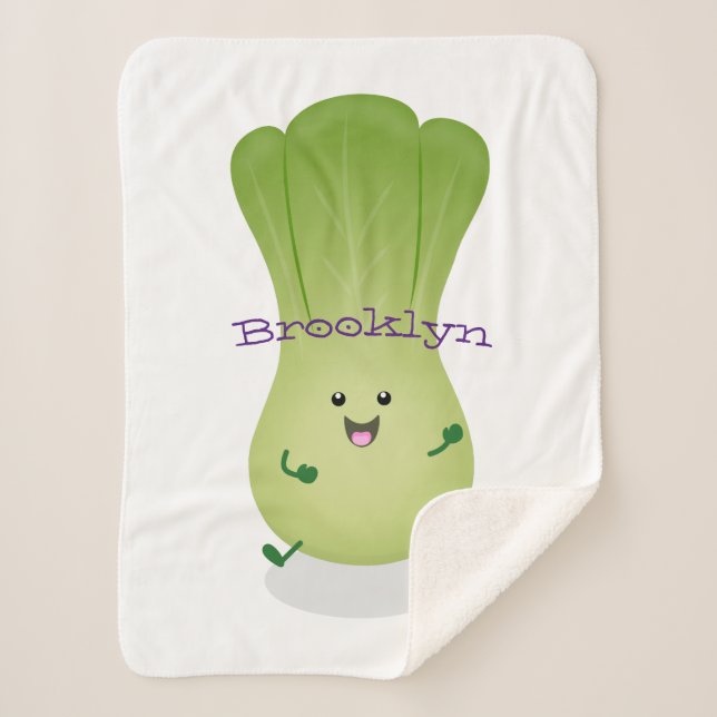 Cute baby bok choy cartoon illustration sherpa blanket (Front)