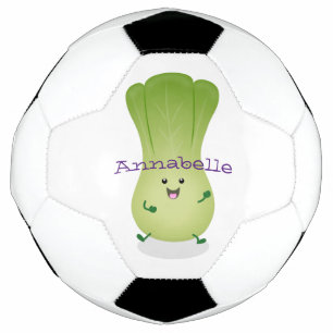 Cute baby bok choy cartoon illustration soccer ball