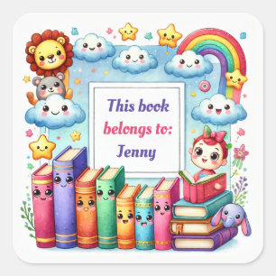 Cute Baby books with Rainbow and clouds Square Sticker