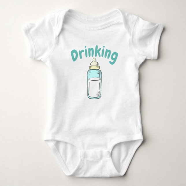 cute baby bottle drinking buddies twin baby bodysuit (Front)