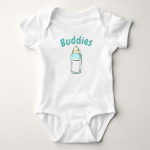 cute baby bottle drinking buddies twin bodysuit