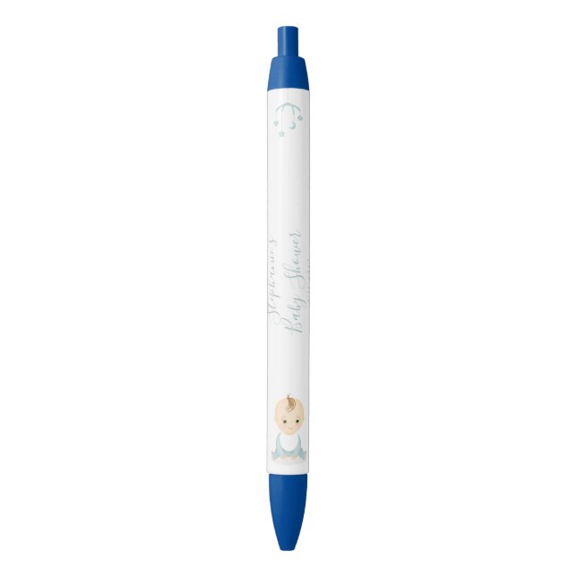 Cute Baby Boy and his Mobile Baby Shower Black Ink Pen (Front Vertical)