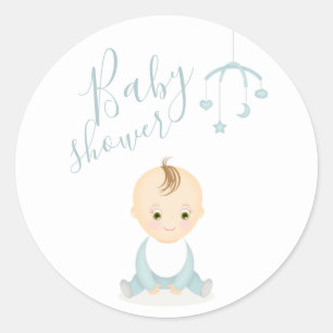 Cute Baby Boy and his Mobile Baby Shower Classic Round Sticker