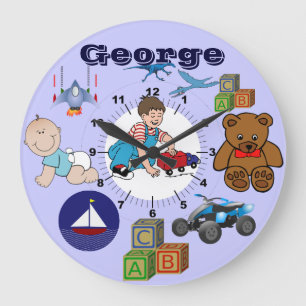 Cute Baby Boy Art Collage Bear Peace Love Destiny Large Clock