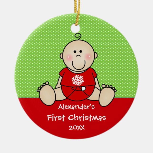 Cute Baby Boy Baby's First Christmas Ornament (Front)