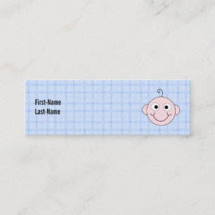 Cute Baby Boy. Blue Check Background. Mini Business Card