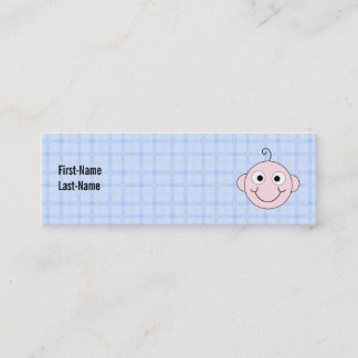 Cute Baby Boy. Blue Check Background. Mini Business Card