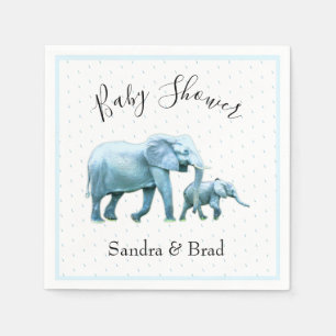 Cute Baby boy blue Elephants Baby Shower Napkin