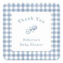 Cute Baby Boy Blue Gingham with Rattle Thank You