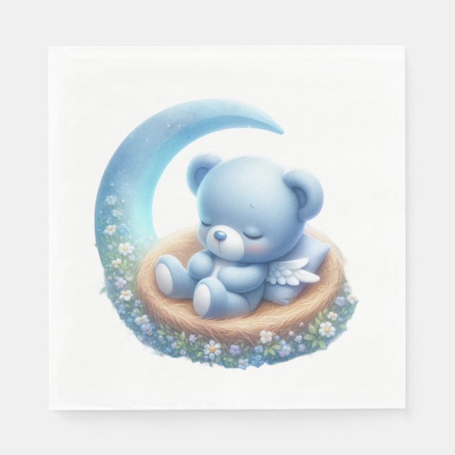 CUTE BABY BOY BLUE SLEEPING ON MOON NAPKIN (Front)