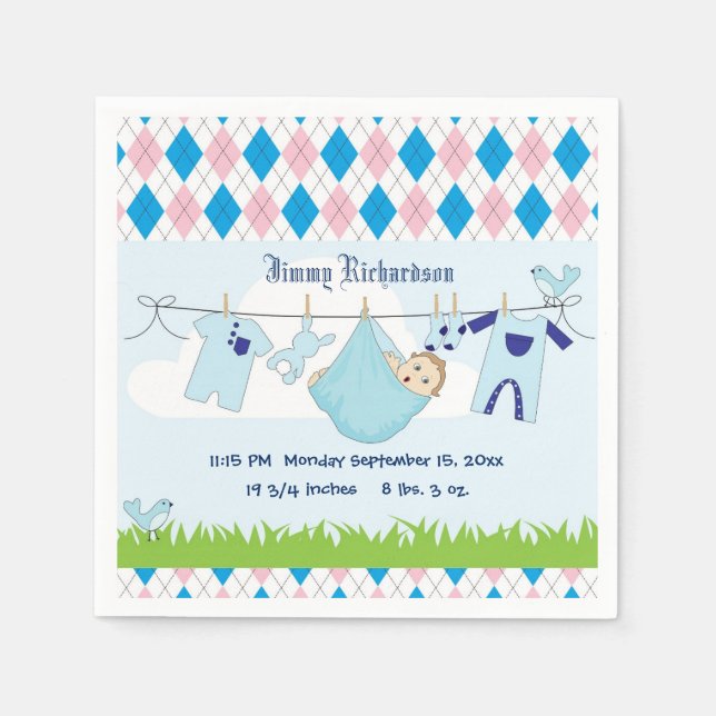 Cute Baby Boy Clothes Line Napkin (Front)