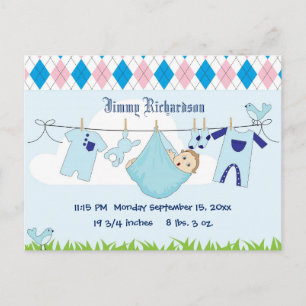 Cute Baby Boy Clothes Line Postcard