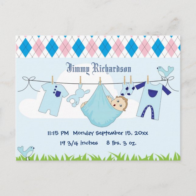 Cute Baby Boy Clothes Line Postcard (Front)