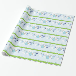 Cute Baby Boy Clothes Line Wrapping Paper